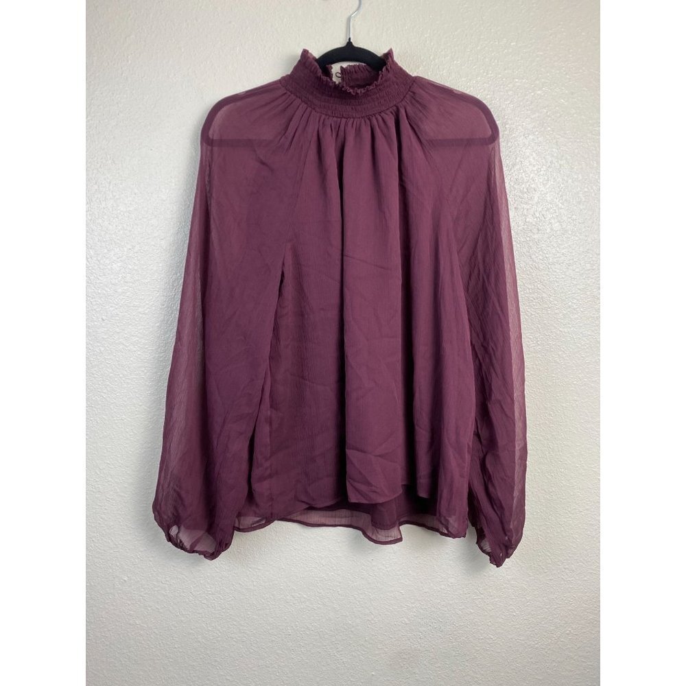 NEW Joie Women Top sz Large Long Sleeve Smocked Mockneck Office‎ Career Burgundy